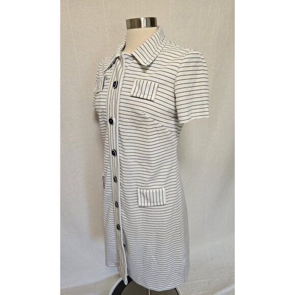 70s Vintage Womens Blue Stripe Shift Dress Nautical Casual Button Front - Picture 6 of 6